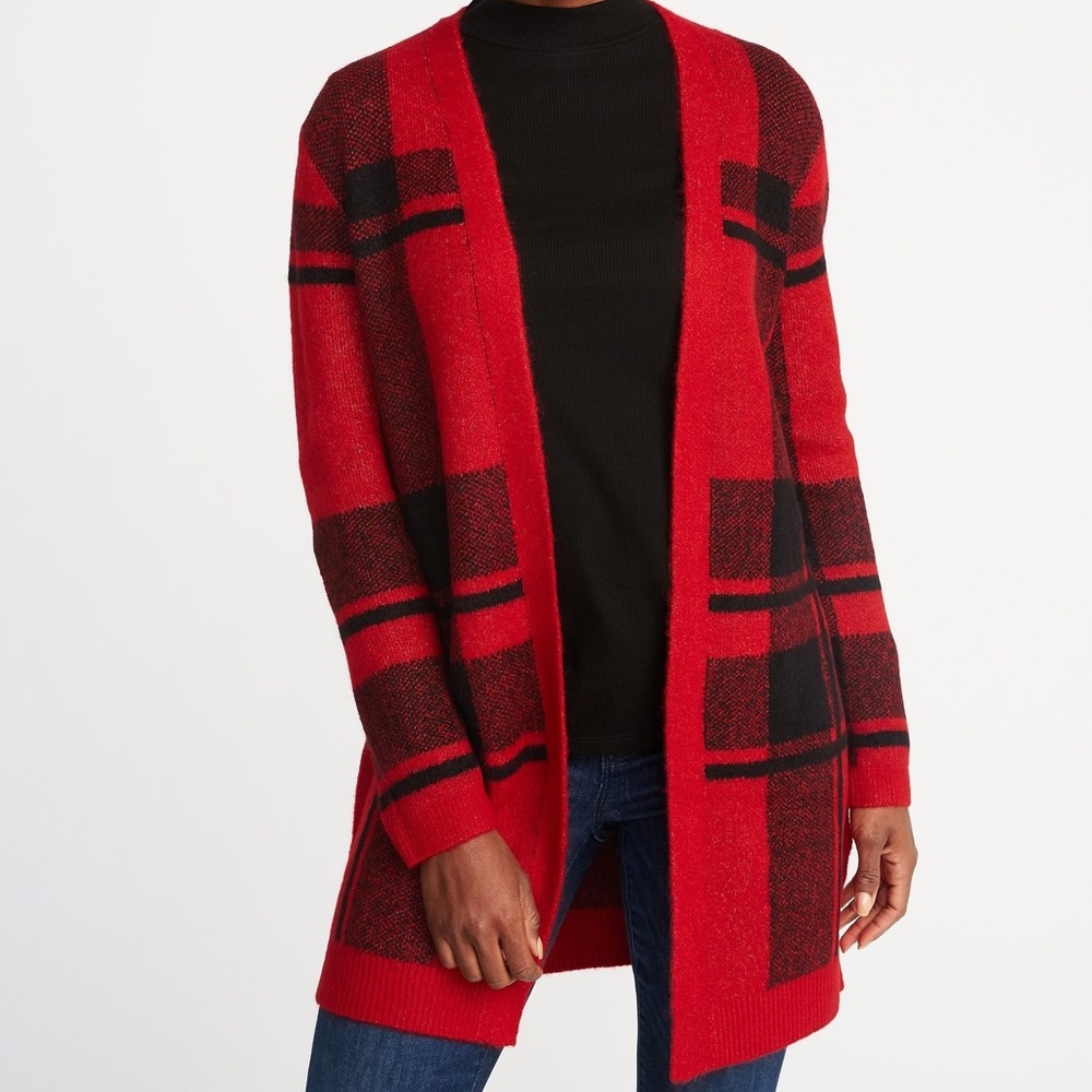 Old Navy Long Plaid Open Cardigan Sweater XL Tall